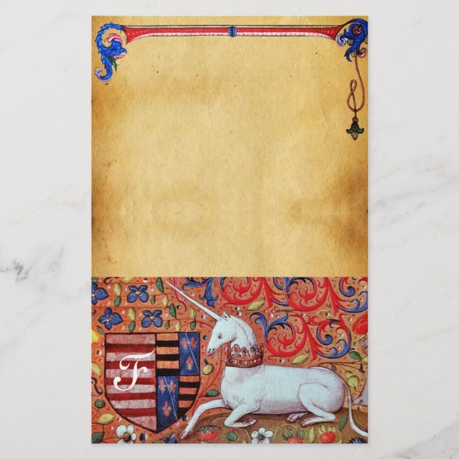 PAPETERIE MONOGRAMME UNICORN PARCHEMENT FLORAL BROWN (Devant)