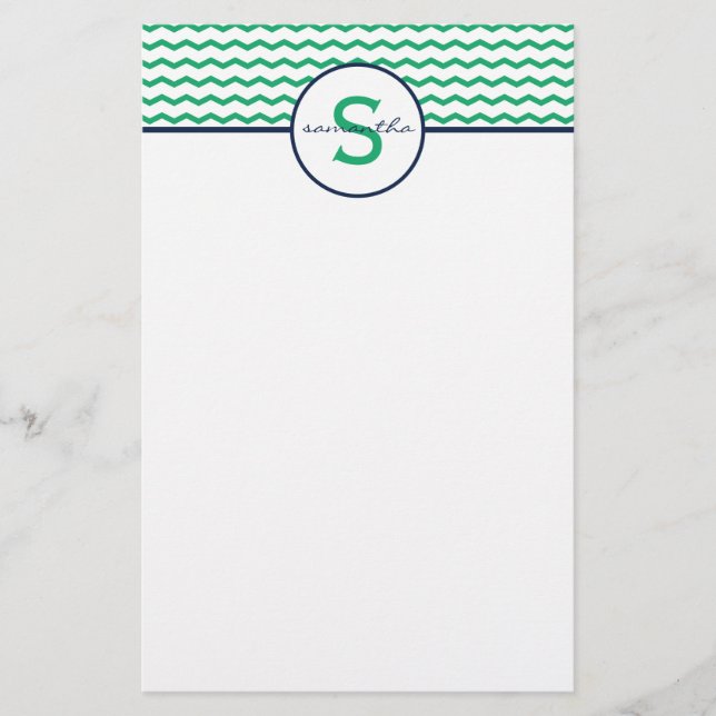 Papeterie Monogramme vert Chevron (Devant)