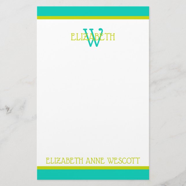 Papeterie Monogramme vert turquoise et citron vert (Devant)