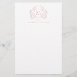 Papeterie Monogramme Vintage de crête rose pâle classique
