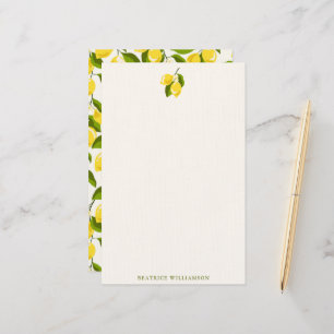Papeterie Motif Aquarelle de Citron Personnalisé avec Nom