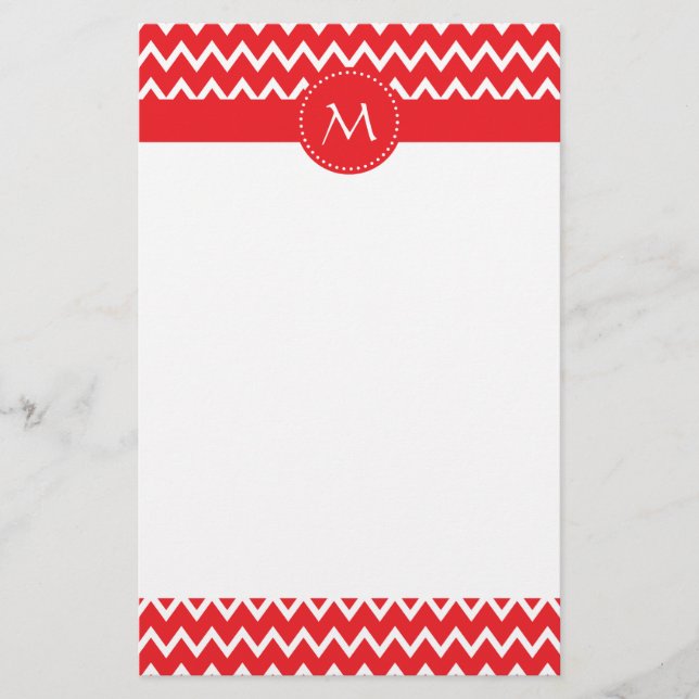 Papeterie Motif Chevron rouge et blanc monogramme (Devant)