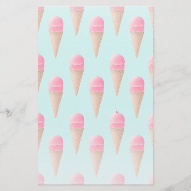 Papeterie Motif de cône de crème glacée aux fraises roses, b (Devant)
