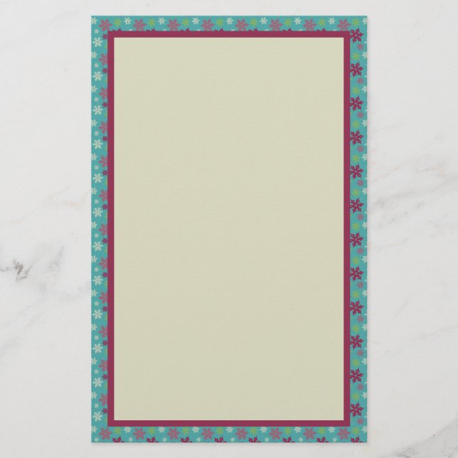 Papeterie Motif de flocons de neige rose bleu et vert (Devant)