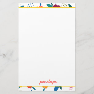 Papeterie Motif floral de pavot moderne Corail Nom du script