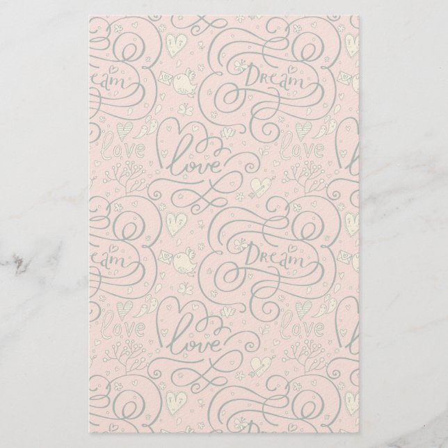 Papeterie Motif romantique avec Coeurs et Oiseaux (Devant)