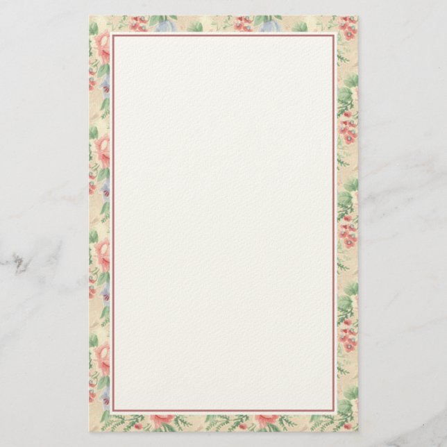 Papeterie Motif rose vintage et fleurs bleues (Devant)