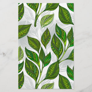 Papeterie Motif sans couture avec Feuilles de thé vert