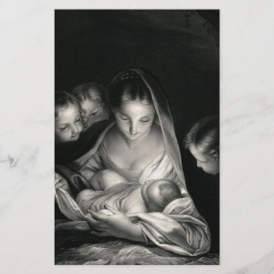 Papeterie Nativity Baby Jésus Virgin Mary Angels Black White
