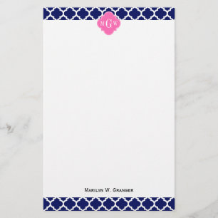 Papeterie Navy Wht Marocain #5 Rose Chaud2 3 Monogramme Init