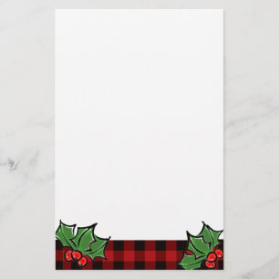 Papeterie Noël classique Red Plaid Holly baies feuilles