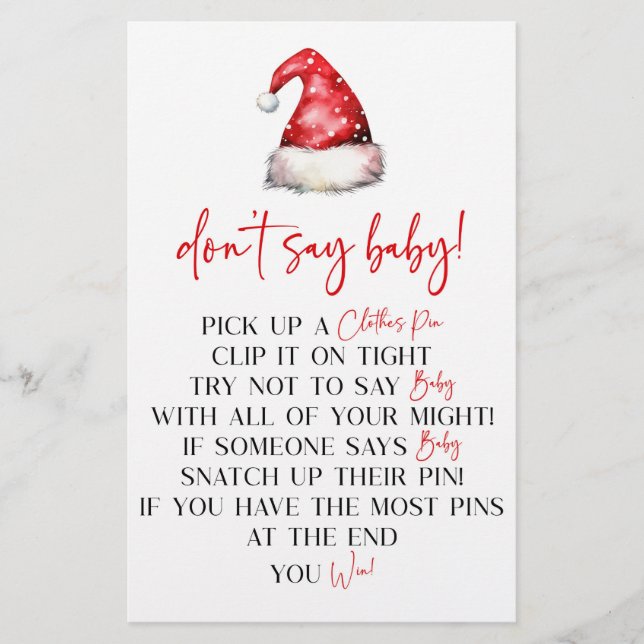 Papeterie Noël de Noël ne pas dire Baby shower jeu (Devant)