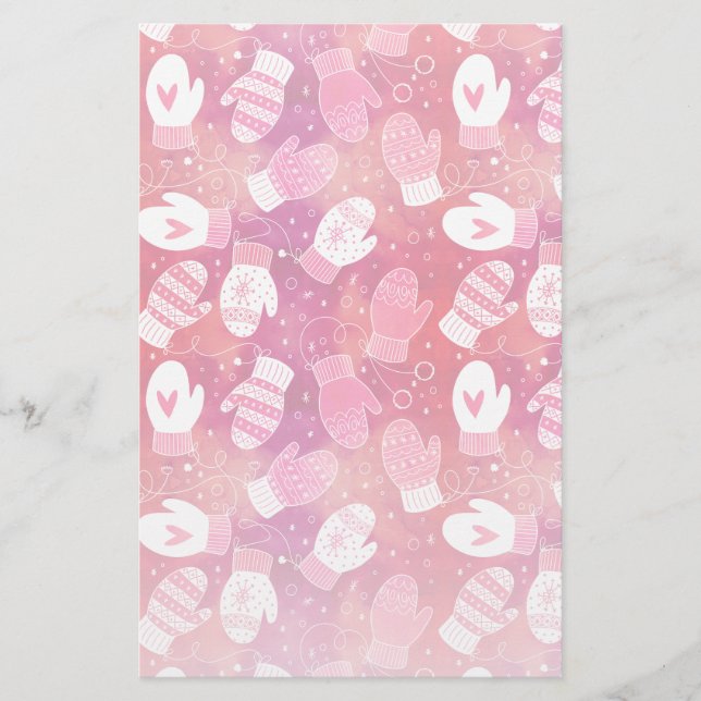 Papeterie Noël d'hiver Mittens Motif en rose (Devant)