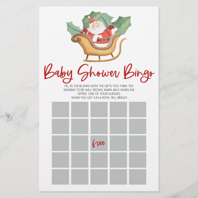 Papeterie Noël du Père Noël Bingo Baby shower Jeu (Devant)
