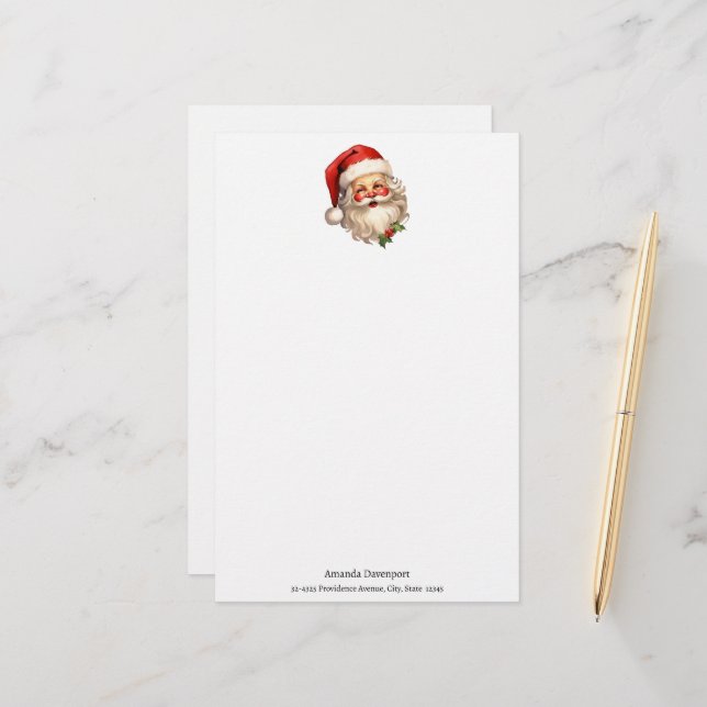 Papeterie Noël rétro Holly Jolly Santa Claus (Devant/Arrière en situation)