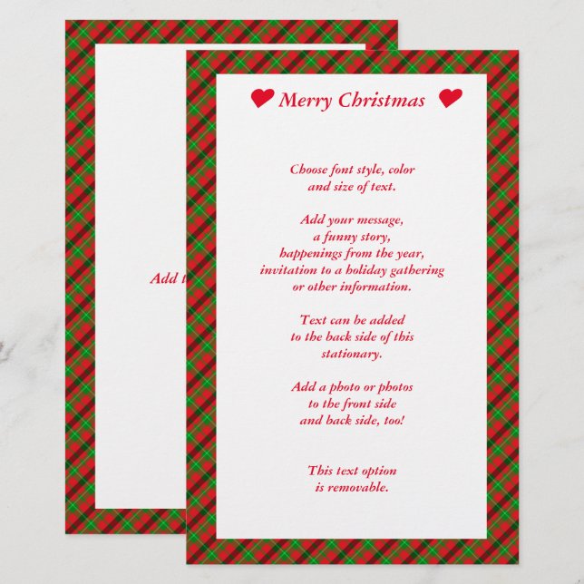 Papeterie Noël rouge et vert (Devant / Derrière)