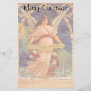 Papeterie Noël vintage, ange victorien lisant la Bible