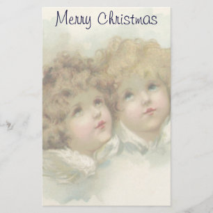 Papeterie Noël vintage, anges victoriens dans les nuages