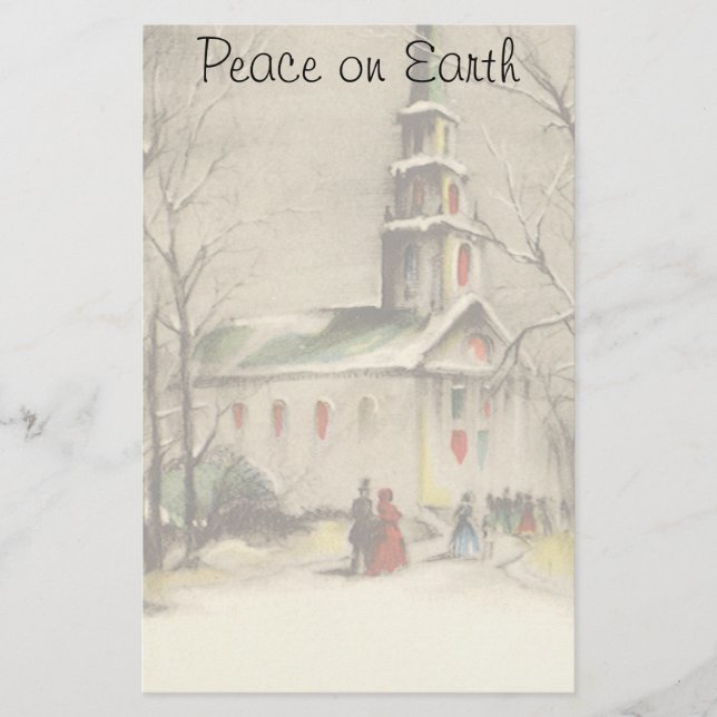 Papeterie Noël vintage, Eglise dans le paysage hivernal (Devant)