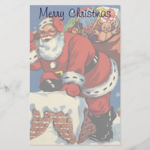 Papeterie Noël vintage, le Père Noël descend Chimney avec jo