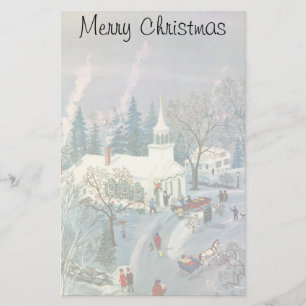 Papeterie Noël vintage, Les gens vont à l'église en neige