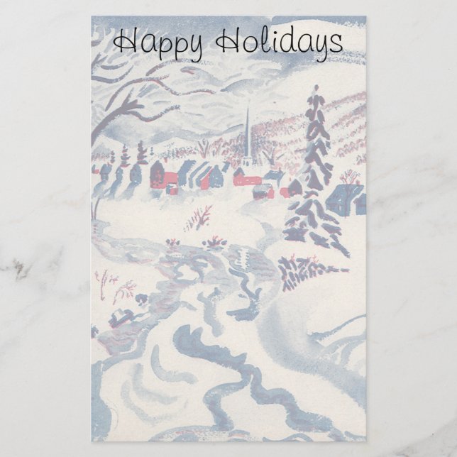 Papeterie Noël Vintage, Village d'hiver Neige (Devant)