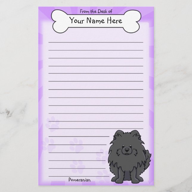 Papeterie noire de Kawaii Pomeranian (Devant)