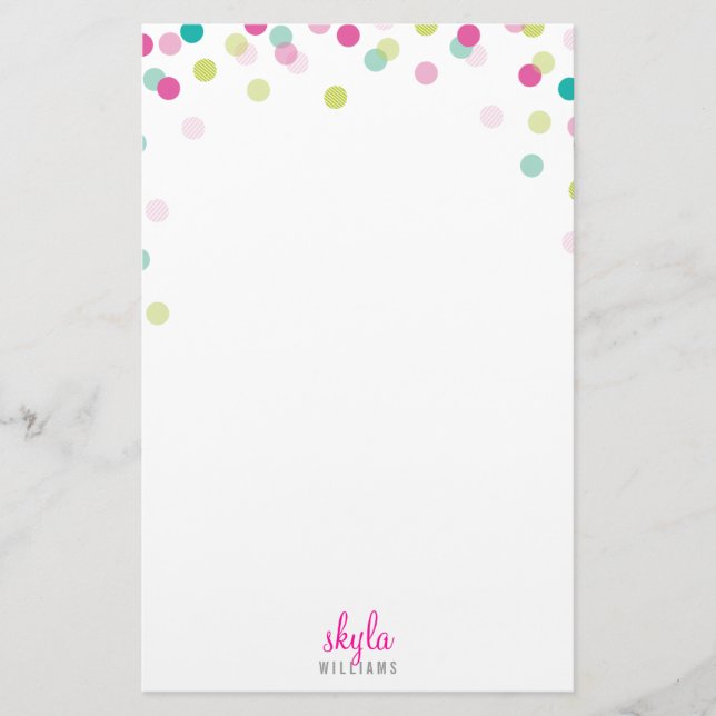 Papeterie NOTE PERSONNELLE mignon confetti rose vert menthe (Devant)