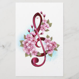 Papeterie Notes de clef musicale en treble avec des fleurs S
