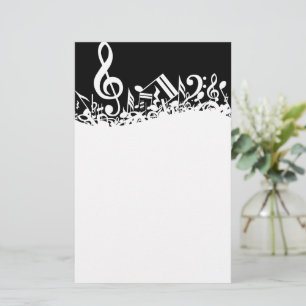 Papeterie Notes musicales brouillées blanches sur le noir
