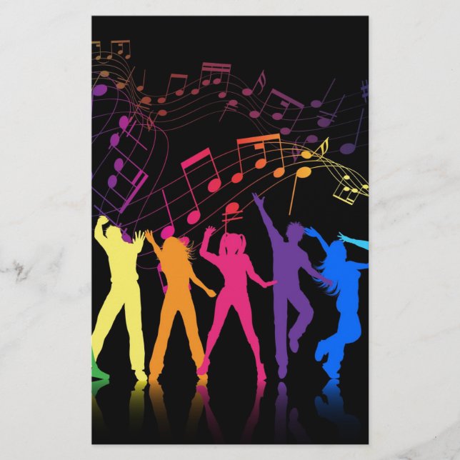 Papeterie Notes musicales et danseurs colorés (Devant)