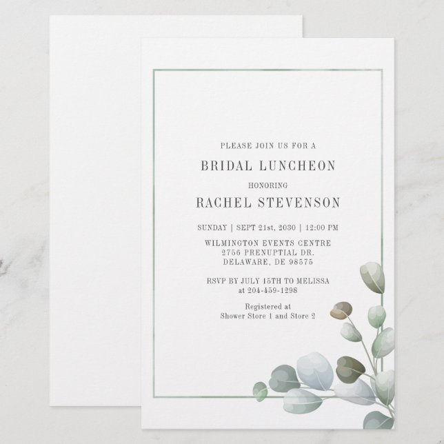 Papeterie Nuptiale Luncheon Aquarelle Eucalyptus Vert (Devant / Derrière)