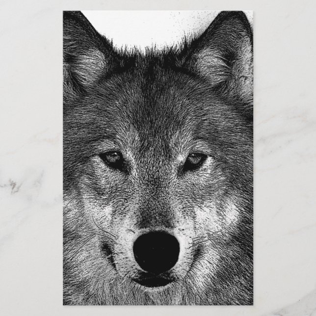 Papeterie Œuvre d'art Loup Noir & Blanc (Devant)
