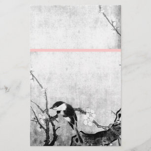 Papeterie OISEAU DE PRINTEMPS ET FLEURS ARBRE Noir Blanc Ros