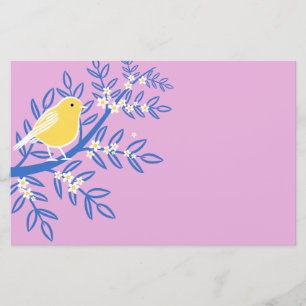 Papeterie Oiseau jaune illustré sur un Arrière - plan rose