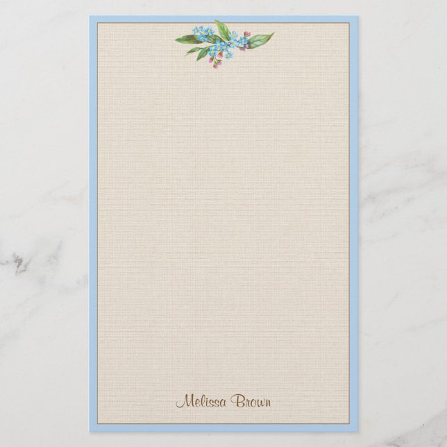 Papeterie Oubliez-Moi-Pas Bouquet Fleurs Bleues Rustiques Mi (Devant)