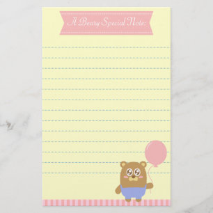 Papeterie Ours brun kawaii tenant un ballon rose