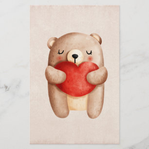 Papeterie Ours en peluche mignon portant un coeur rouge