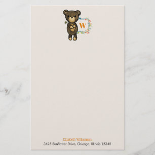 Papeterie Ours mignon, Fleur Jaune et Fleur Florale