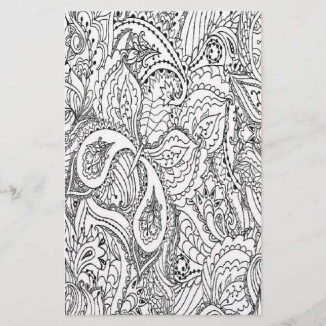 Papeterie Page de couleur florale noire et blanche (Devant)