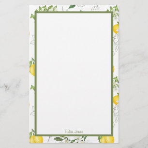 Papeterie Papier à lettres à citron et à fleurs personnalisé
