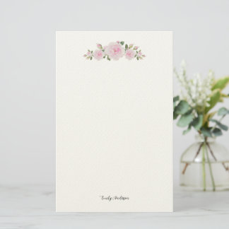 Papeterie Papier à lettres avec nom Roses roses douces