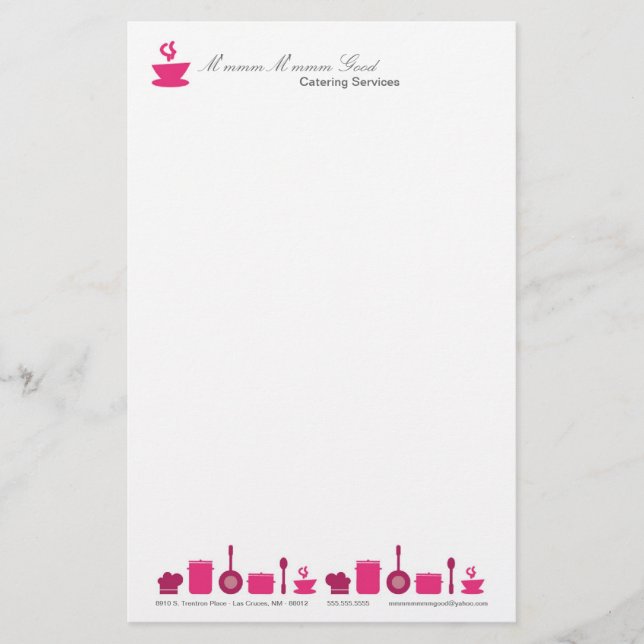 Papeterie Papier à lettres - Cuisine culinaire rose chaud (Devant)