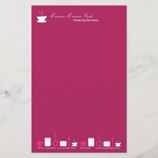 Papeterie Papier à lettres - Cuisine culinaire rose chaud (Devant)