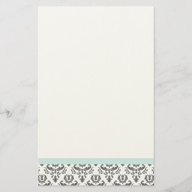 Papeterie Papier à lettres Damas blanc et gris (Devant)