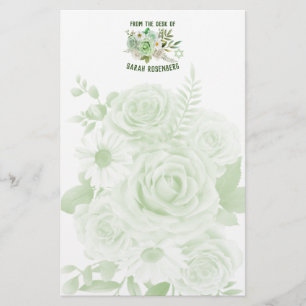 Papeterie Papier à lettres de 5,5 po x 8,5 po Roses verts
