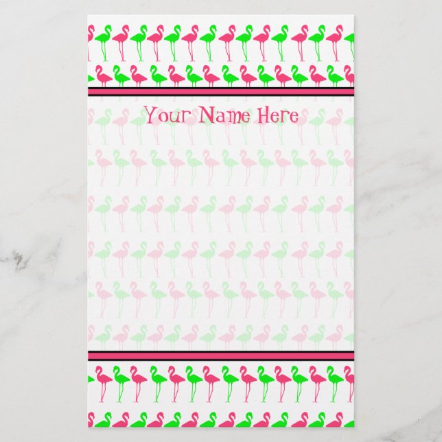 Papeterie Papier à lettres Flamant rose - Motif rose et vert (Devant)