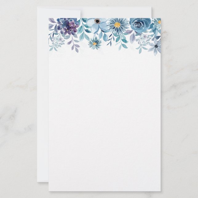 Papeterie Papier à lettres - Fleurs bleues (Devant)