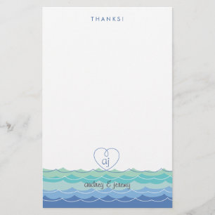 Papeterie Papier à lettres Merci Coeur Blue Waves