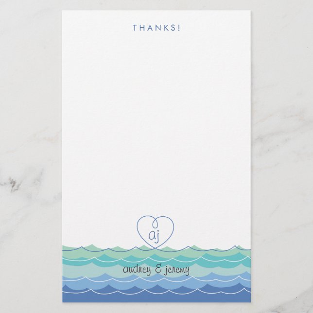 Papeterie Papier à lettres Merci Coeur Blue Waves (Devant)